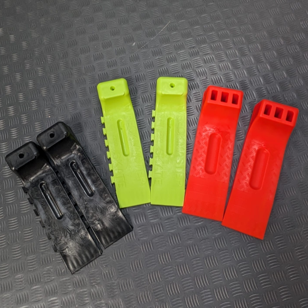 Image shows 3 different types of wheel skids